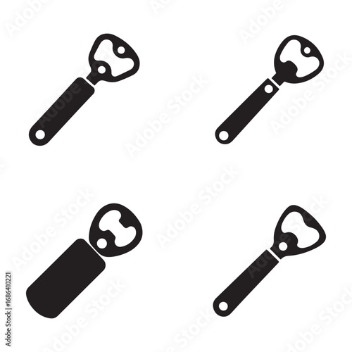 Four simple black bottle opener icons on a white background.