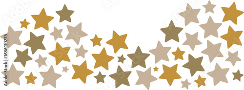 Assorted Golden and Beige Stars Forming Border Design on White Background, Illustration Art
