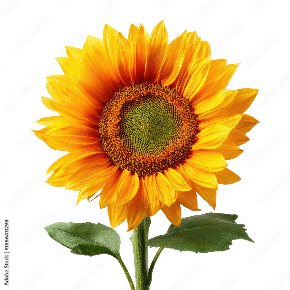 Obraz premium Vibrant sunflower, close-up, bright yellow petals, green center