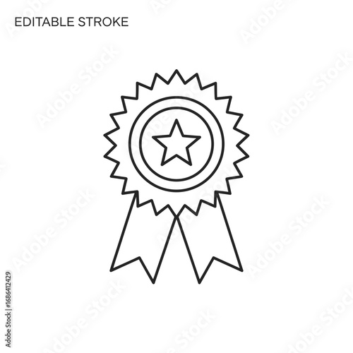 Vector icon of a gold medal with a rosette ribbon, symbolizing a first-place prize for success and achievement