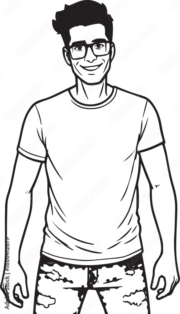 Fototapeta premium Handsome Man Black and White Illustration Vector Image Male Portrait Fashion Sketch Line Art Design