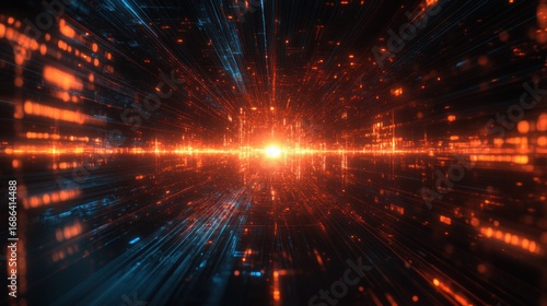 Bright Light Within a Vibrant Abstract Digital Data Tunnel