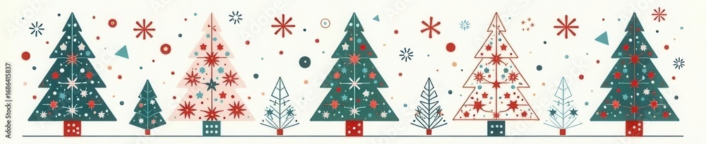 Naklejka premium Simple geometric Christmas tree and snowflake pattern Modern winter holiday design, ideal for cards , happy new year, snowflake, new year