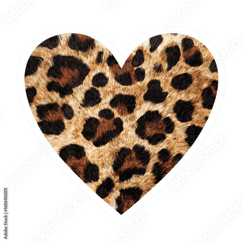 A white-outlined heart shape filled with a leopard print design