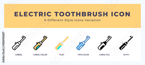 Electric toothbrush set of icons. Vector illustration with different styles.