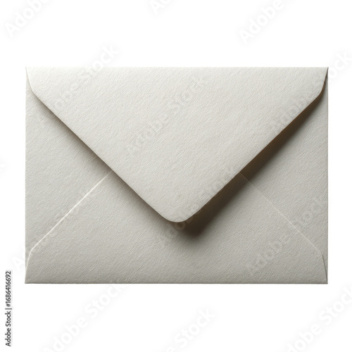 Blank, light gray envelope with a textured surface