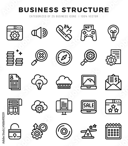 Business Structure Icons bundle. Lineal style Icons. Vector illustration.