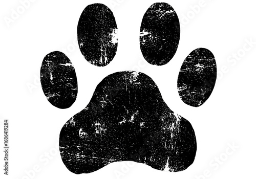 Grunge white paw print on transparent background