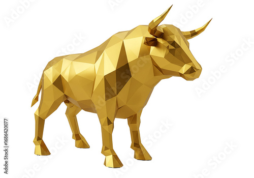 Golden bull low poly 3 d model geometric animal illustration transparent background