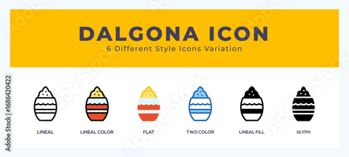 Dalgona icon set. outline. glyph black. flat color and filled line color