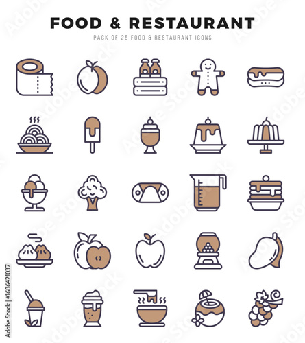 Food and Restaurant. Two Color icons Pack. vector illustration.