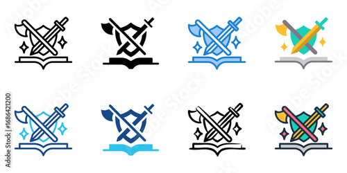 Role playing game icon set multiple style collection 
