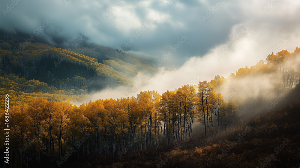 Obraz premium Breathtaking view of a mountain range with a spruce forest on a sunny day.