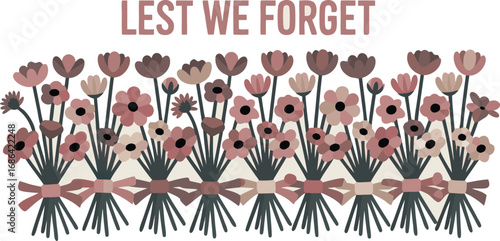 Lest We Forget Floral Arrangement with Pink, Brown, and Beige Poppies in Memory Celebration
