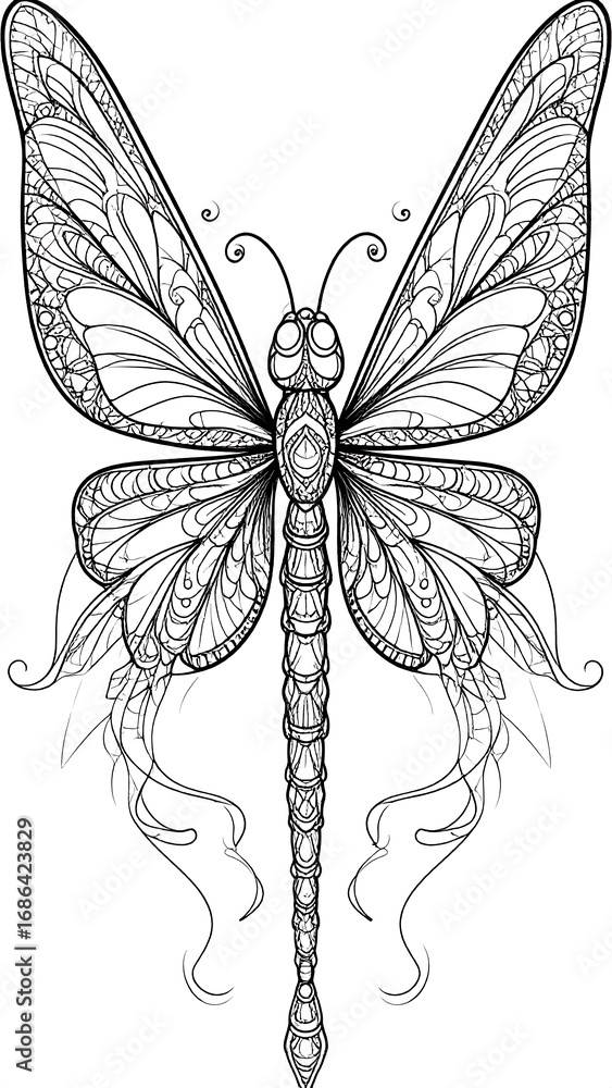 Fototapeta premium Ornate black and white dragonfly