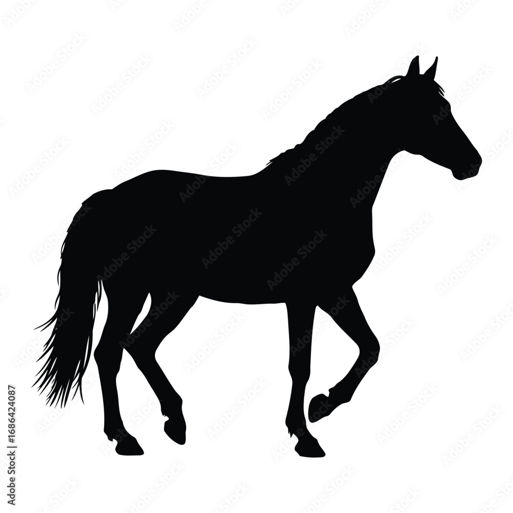 Fototapeta premium Vector art of black horse silhouette walking with its head held high