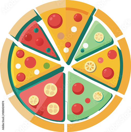 Delicious pizza slice illustration with vibrant colors
