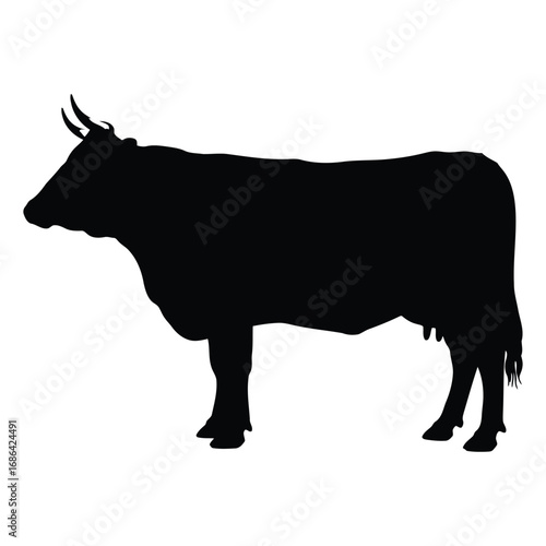 Vector art of silhouette of a cow standing on a plain white background