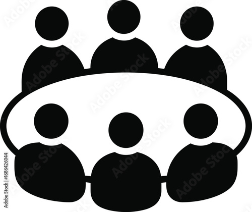 Business meeting icon, teamwork discussion illustration, group collaboration vector, people 
