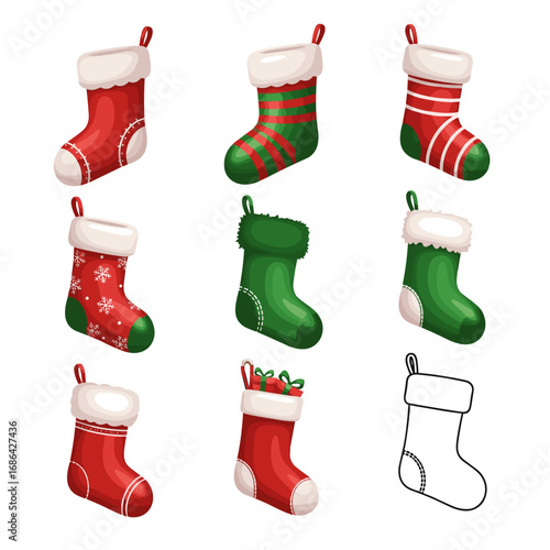 Christmas stocking vector illustration collection holiday season festive decoration design elements