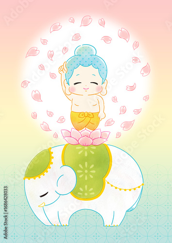 花まつり　かわいいお釈迦さまと白象　イラスト