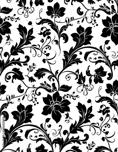 Ornate black and white floral pattern (2)