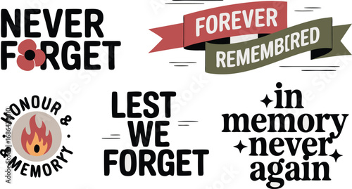 Remembrance Day Clip Art Never Forget Poppies, Lest We Forget, Forever Remembered Graphics for Memorials
