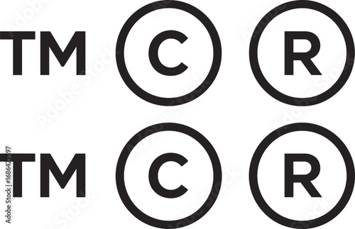 Trademark symbol, copyright icon, registered logo, intellectual property signs, brand protection vector, legal rights illustration, creative assets safeguard, business ownership icons, graphic design
