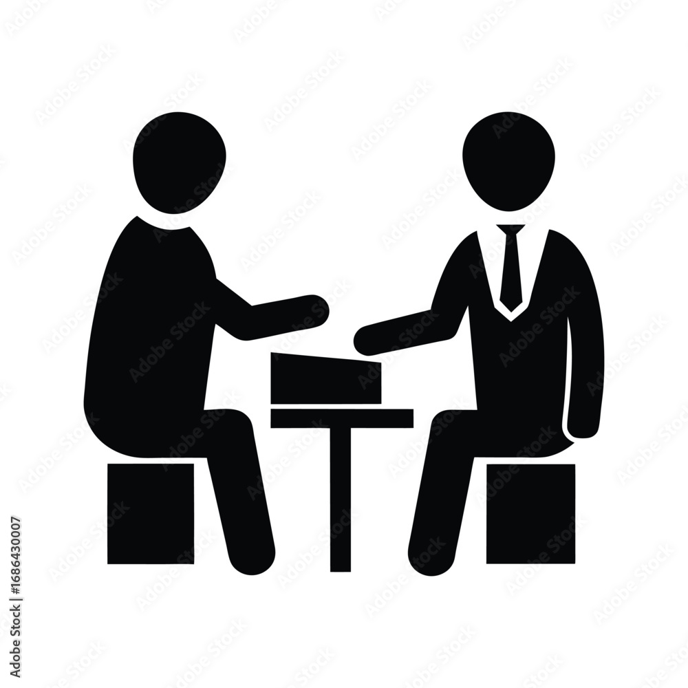 Fototapeta premium Silhouette of Two Business People Seated at Table, Vector Graphic Illustration