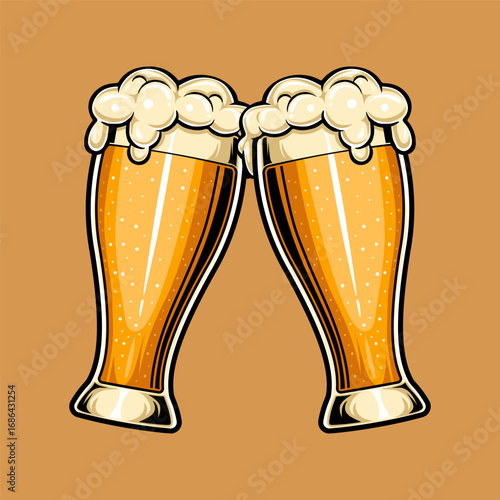 illustration of beer in a long glass and looks foamy