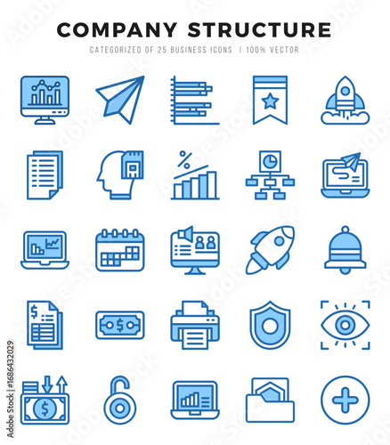 Vector icons set of Company Structure. Two Color style Icons.