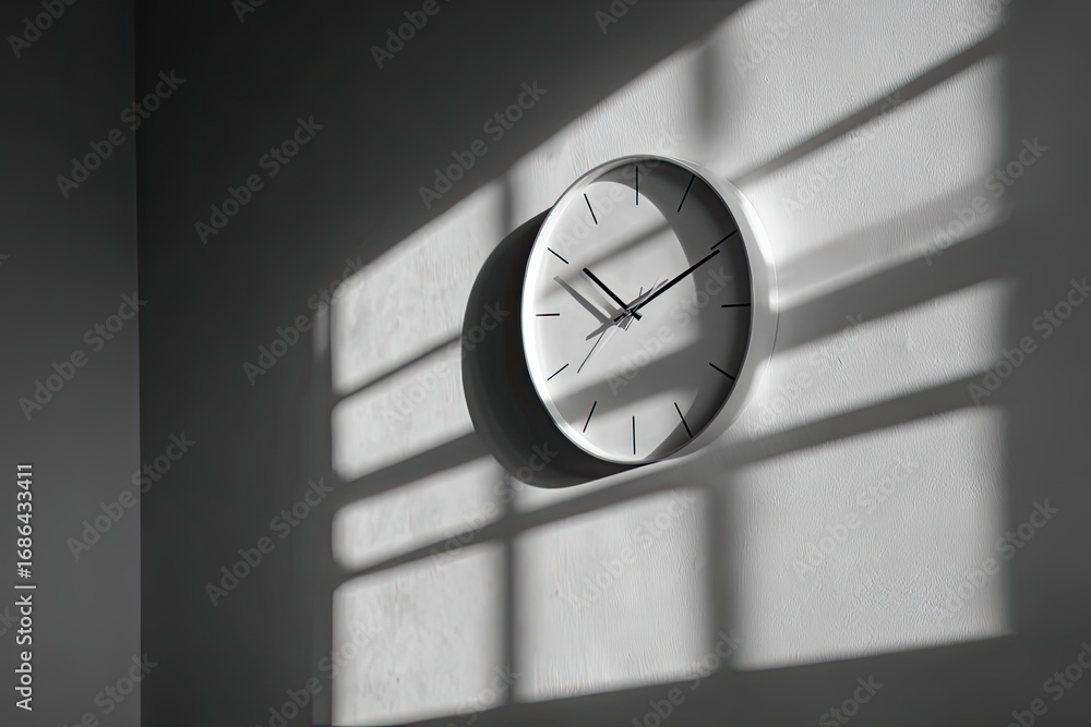 custom made wallpaper toronto digitalA minimalist wall clock, bathed in sunlight shadows
