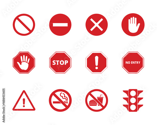 Red Warning and Prohibition Signs Collection