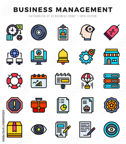 Business Management Lineal Color icons collection. 25 icon set. Vector illustration.