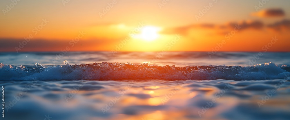 Fototapeta premium Stunning sunset over ocean waves in tranquil coastal setting during golden hour