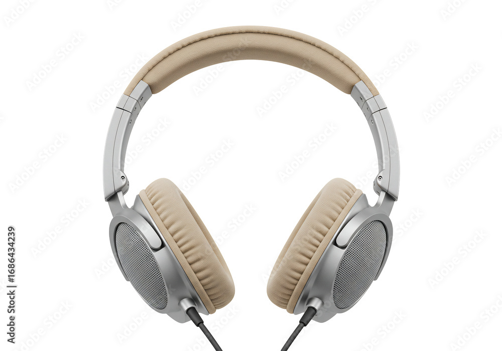 Fototapeta premium Silver and beige headphones modern audio device product shot