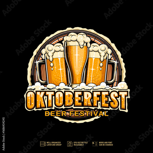 Logo for Oktoberfest festival event with editable text and beer illustration
