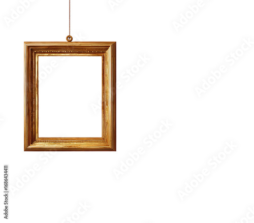 Empty gold picture frame, hanging