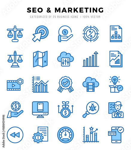 SEO & Marketing icons set. Collection of simple Two Color web icons.