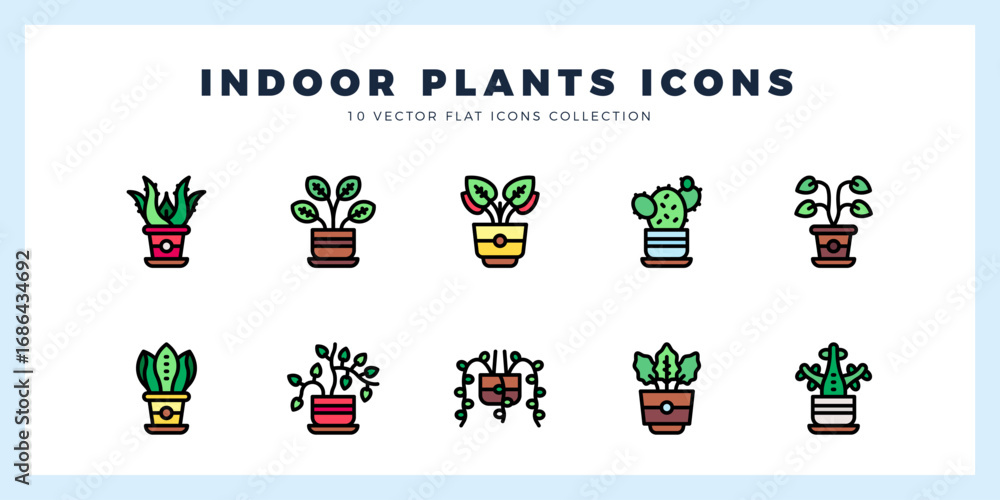Naklejka premium 10 Indoor Plants Lineal Color icons pack. vector illustration.