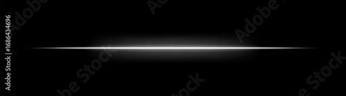 Laser. Thin horizontal beam with bright glow and soft gradient edges. Simple linear composition creates futuristic energy effect on dark background.