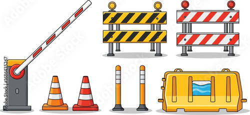 Construction and Traffic Management Equipment for Roadwork with Safety Barriers and Cones
