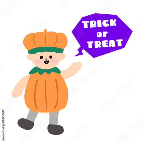 カボチャの仮装をした子どものかわいいハロウィンアイコン