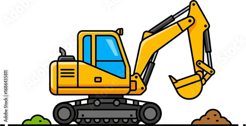 Illustration of a Construction Excavator Engaged in Roadwork Activities on Urban Infrastructure