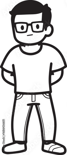 Handsome Man Black and White Illustration Vector Image Male Portrait Fashion Sketch Line Art Design