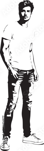 Handsome Man Black and White Illustration Vector Image Male Portrait Fashion Sketch Line Art Design
