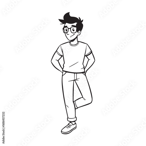 Handsome Man Black and White Illustration Vector Image Male Portrait Fashion Sketch Line Art Design