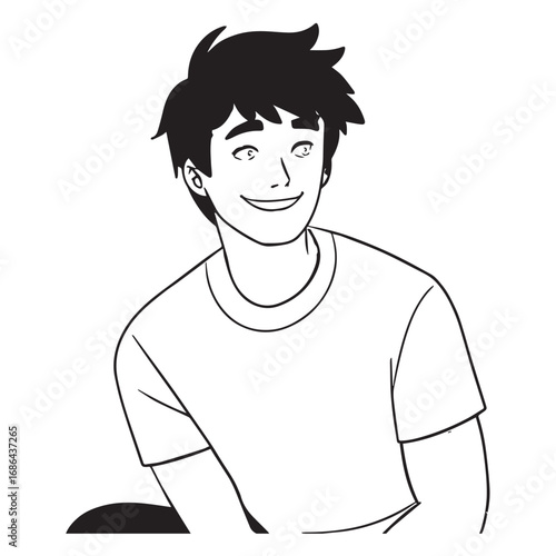 Handsome Man Black and White Illustration Vector Image Male Portrait Fashion Sketch Line Art Design