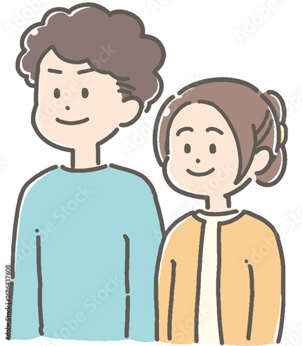微笑みながら立つ若いカップルのイラスト
