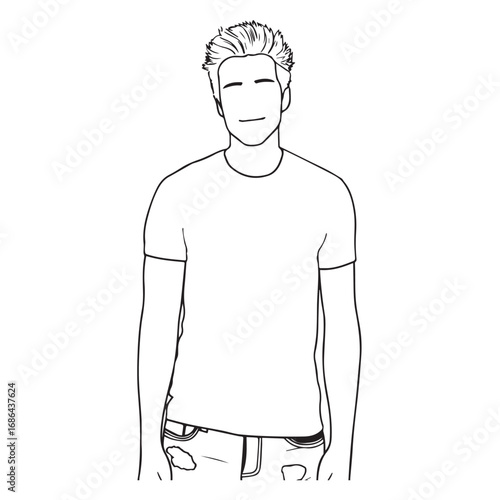 Handsome Man Black and White Illustration Vector Image Male Portrait Fashion Sketch Line Art Design